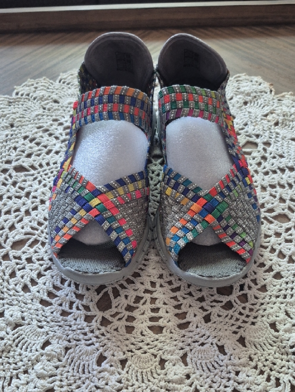 bernie mev. Gray Woven Slip-On Sneakers with Multicolor Accents